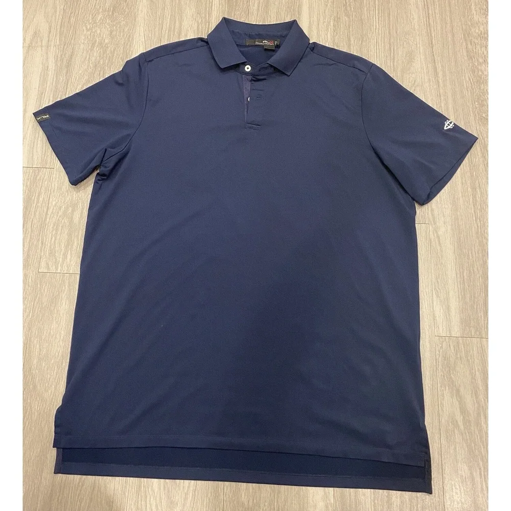 RLX‎ Ralph Lauren Polo Shirt Large Navy Blue Golf Shirt Short Sleeve Casual